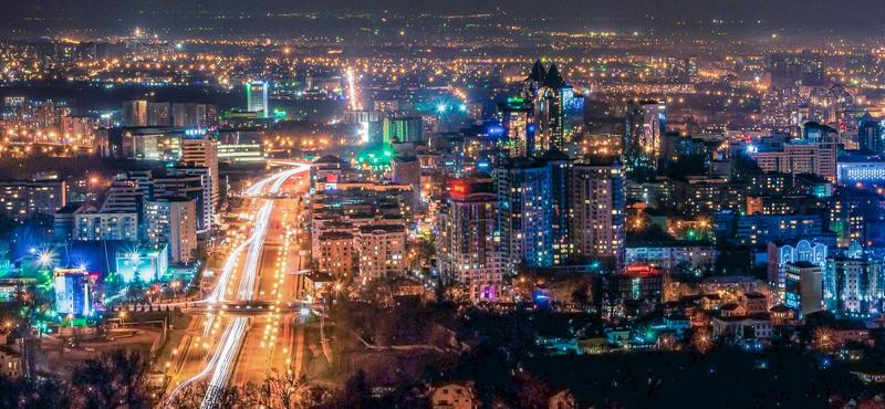 Almaty city lights at night seen from Kok-Tobe hill
