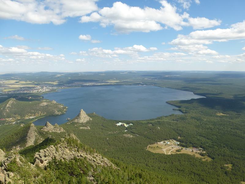 Aerial view of Lake Borovoe (Burabay) and its granite rocks in Burabay National Park