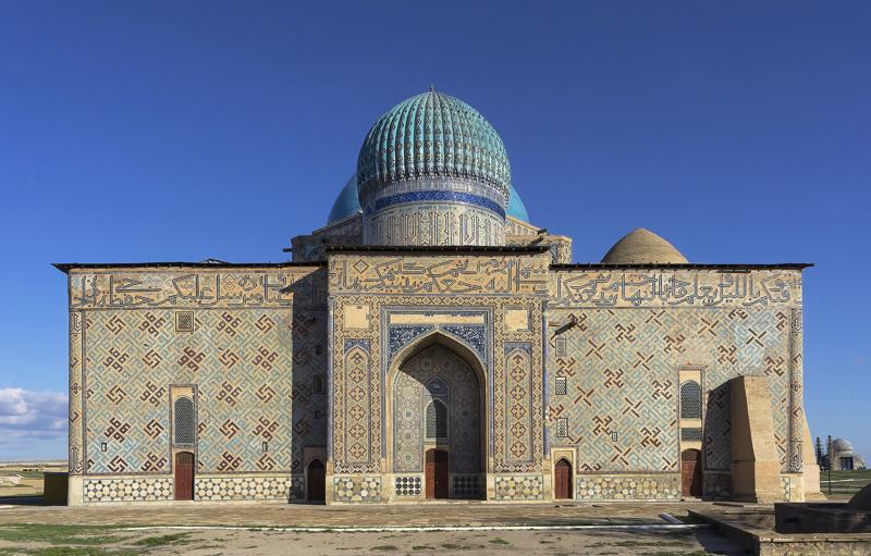 Mausoleum of Khoja Ahmed Yasawi in Turkestan with its turquoise ribbed dome