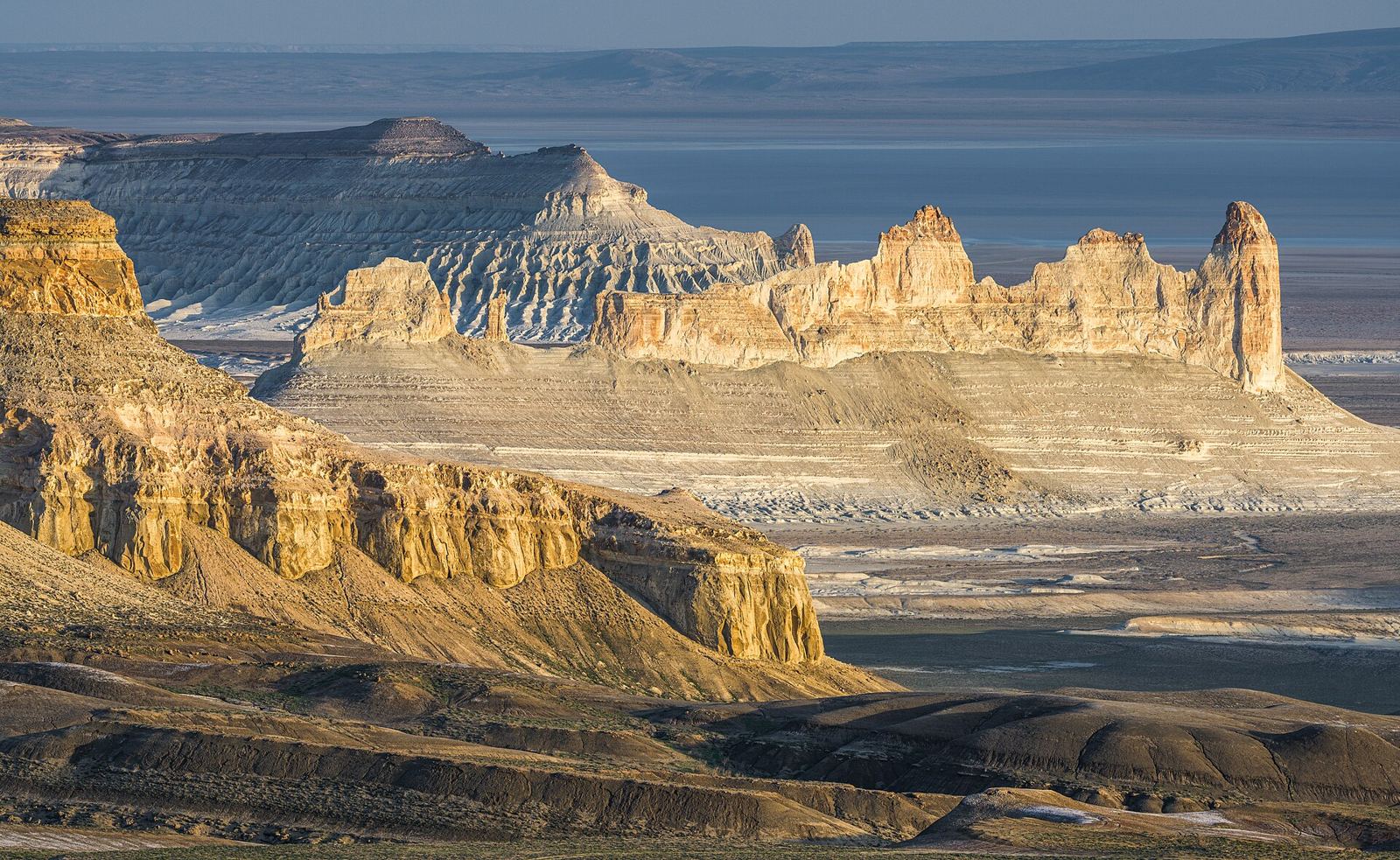 Chalk cliffs and pinnacles of the Boszhira valley, Mangystau, near Aktau