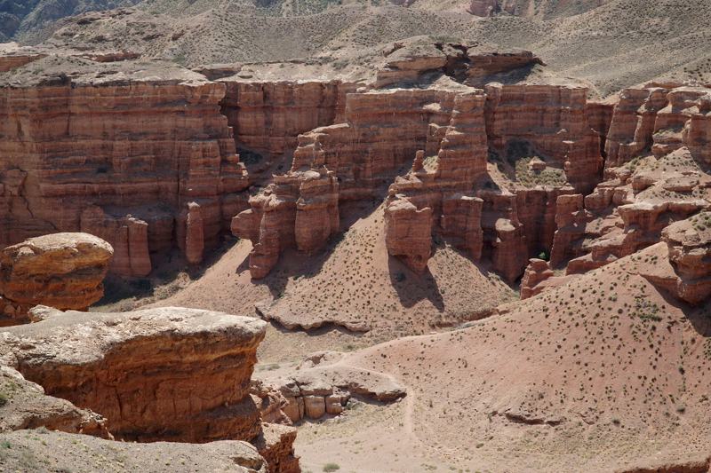 Red sandstone formations in Charyn Canyon