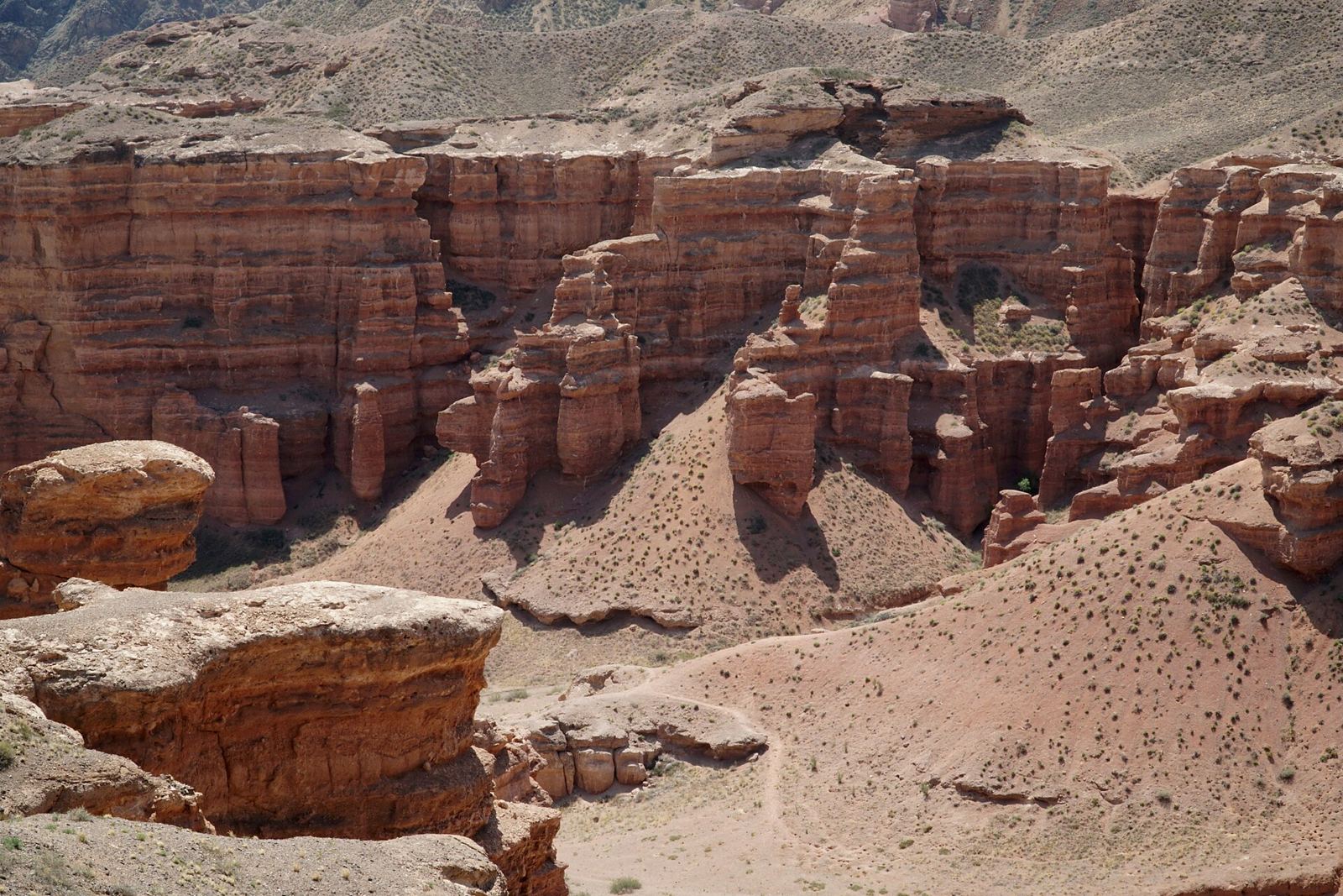 Red sandstone formations in Charyn Canyon