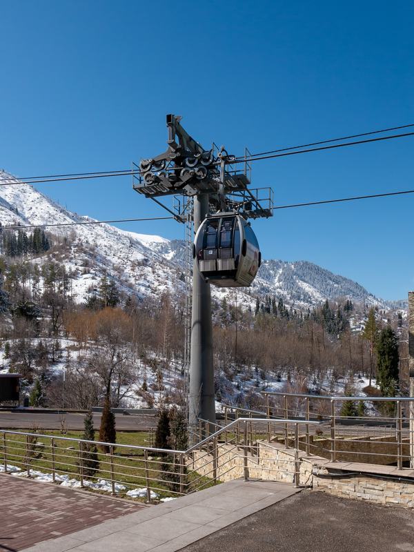 Medeu-Shymbulak cable car cabin above the valley